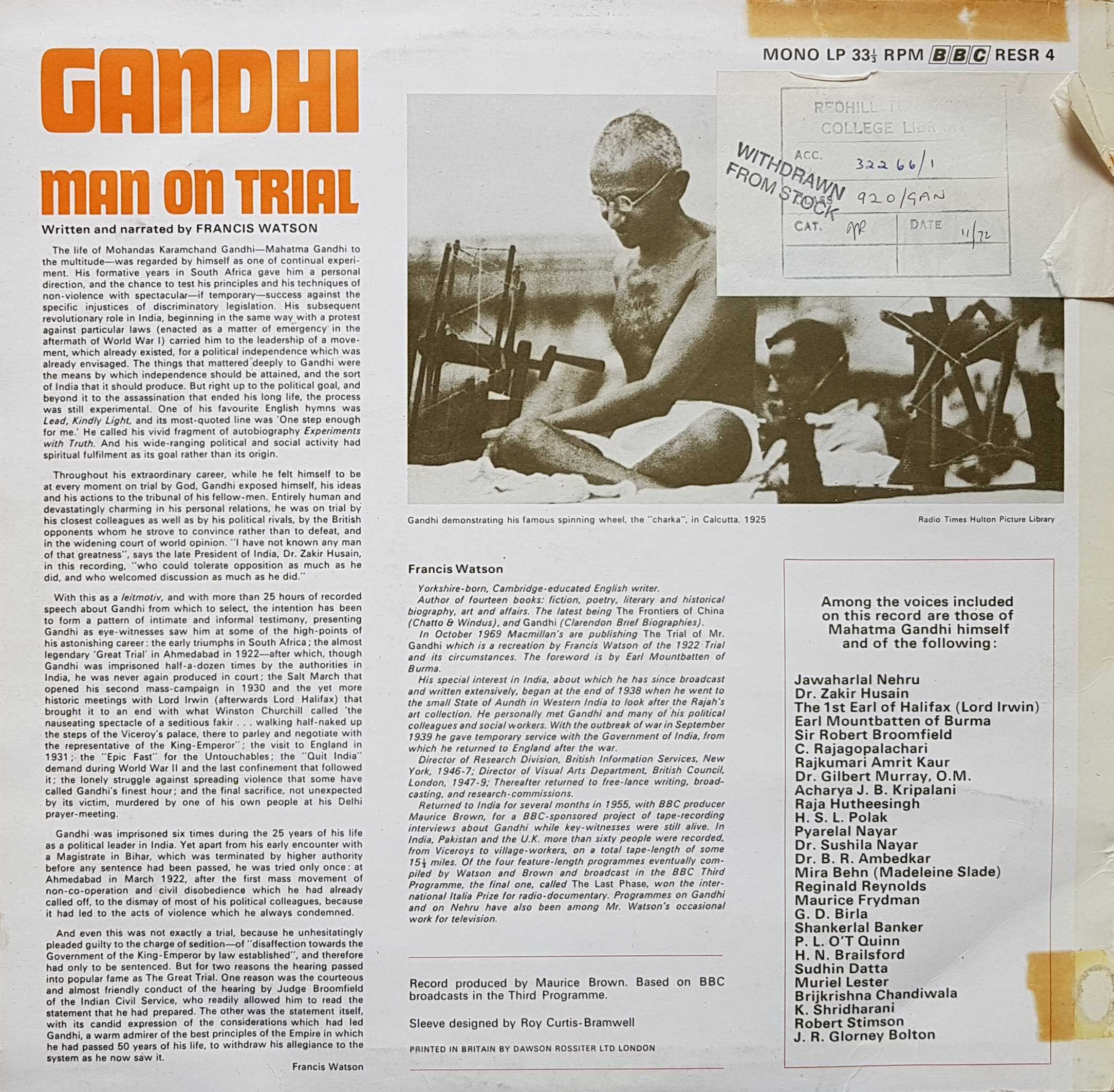 Picture of RESR 4 Gandhi - Man on trial by artist Francis Watson from the BBC records and Tapes library